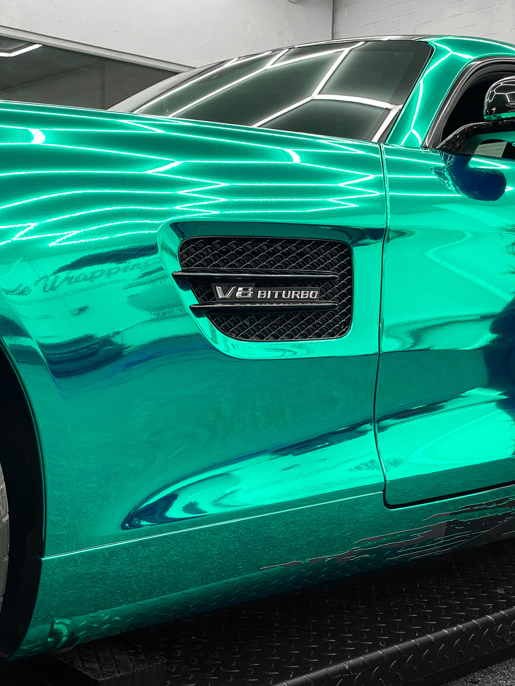 Mercedes Benz GTS Mint Chrome Geo Camo Wrap Personal Wrapping Project