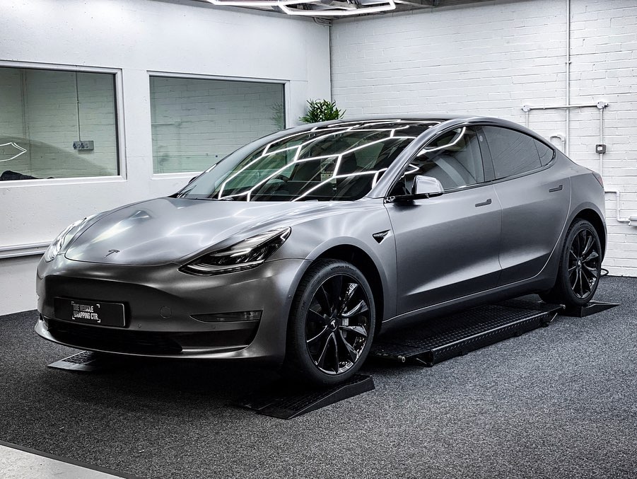 Stealth mode Tesla Model 3 Full Colour Change in 3m Satin Dark Grey